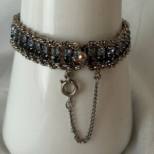 Hobé Blue Rhinestone and Silver Link Bracelet